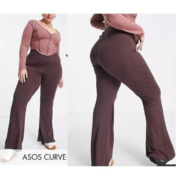Women's Plus Size High Rise Wide‎ Leg Stretch Jersey Pants - Picture 2 of 4